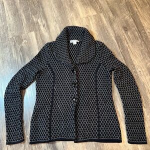 Pendleton Petite Cardigan Sweater Small Black Gray Textured Knit Button Front